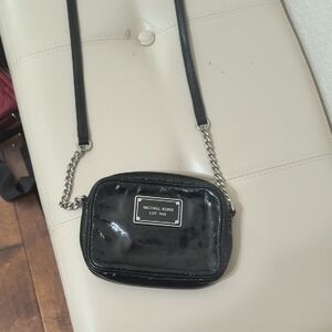 Michael Kors Black Leather Crossbody Bag with Silver Accents